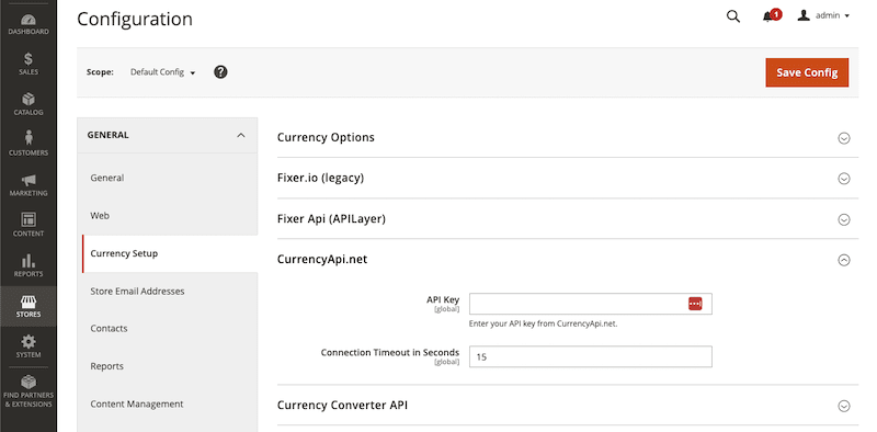 Magento 2 CurrencyApi.net configuration