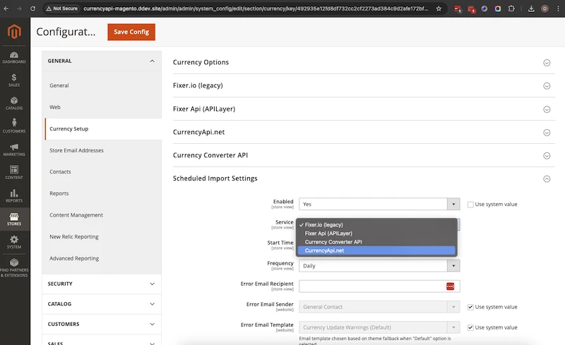 Magento 2 CurrencyApi.net select schedule